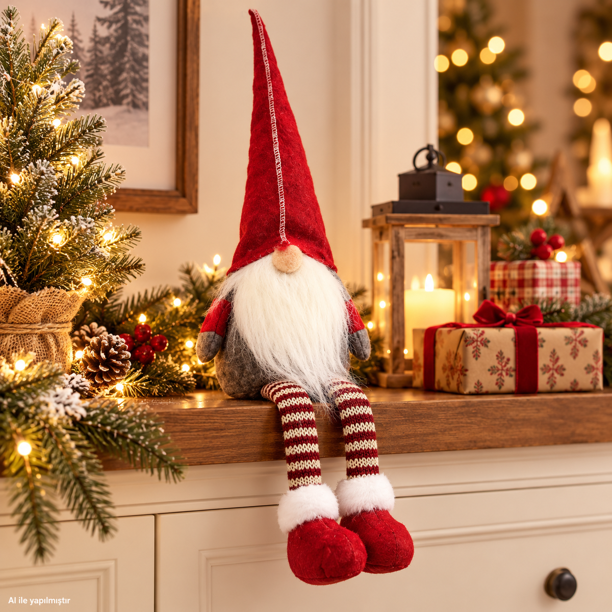 1 Adet 35 cm Uzun Şapkalı Gnome Tomte Şans Cücesi Yılbaşı Süsü Parti Dekorasyon Süs