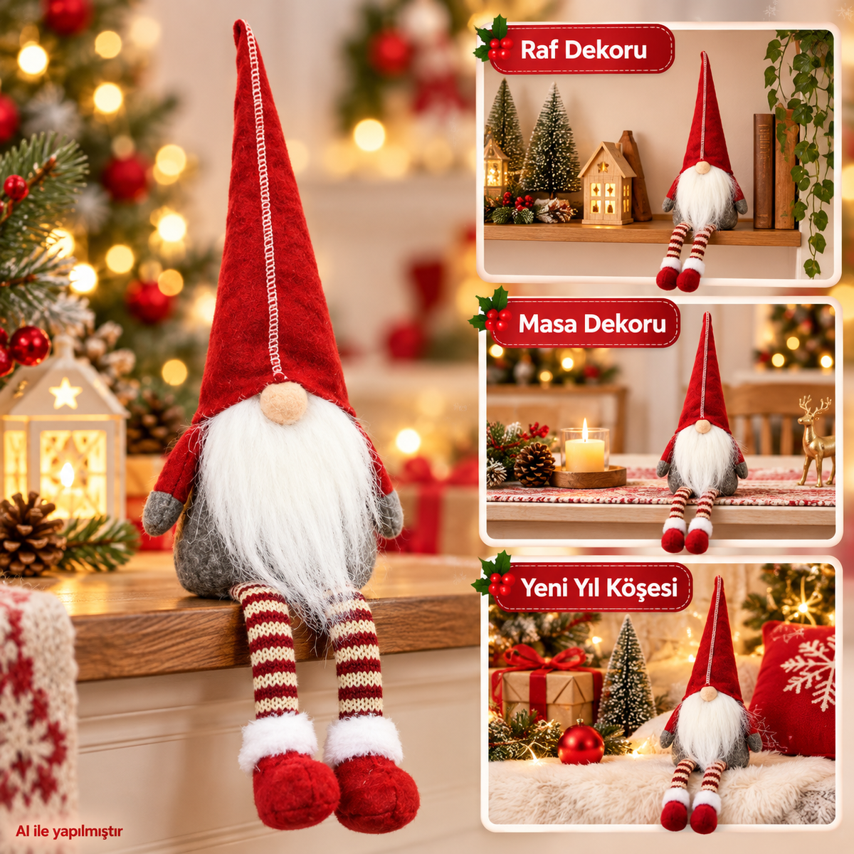 1 Adet 35 cm Uzun Şapkalı Gnome Tomte Şans Cücesi Yılbaşı Süsü Parti Dekorasyon Süs