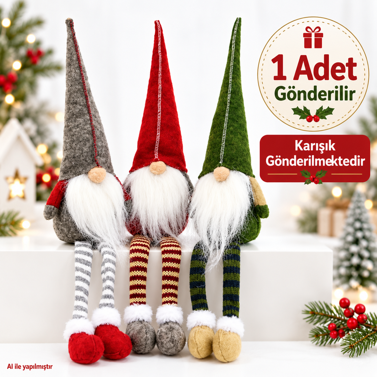 1 Adet 35 cm Uzun Şapkalı Gnome Tomte Şans Cücesi Yılbaşı Süsü Parti Dekorasyon Süs